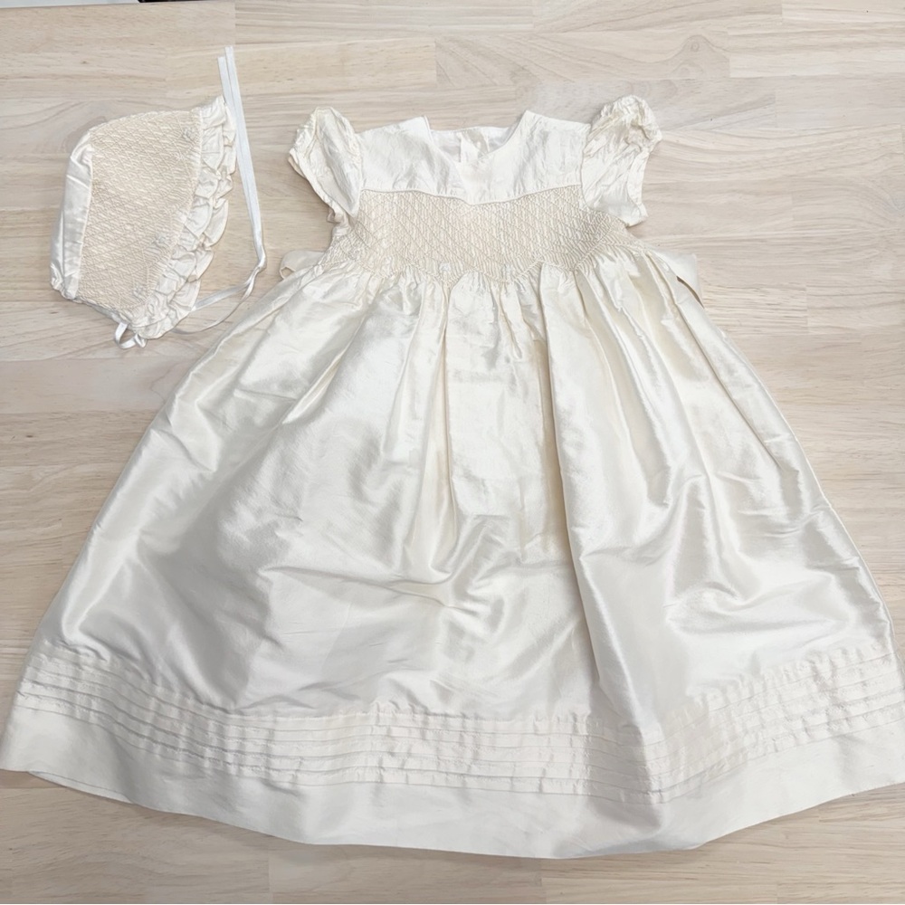 Will’Beth cream smocked silk dress